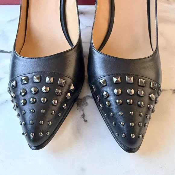 NEW Vaneli Ancyra Black Leather Studded Pumps Size 8.5 - Picture 5 of 7